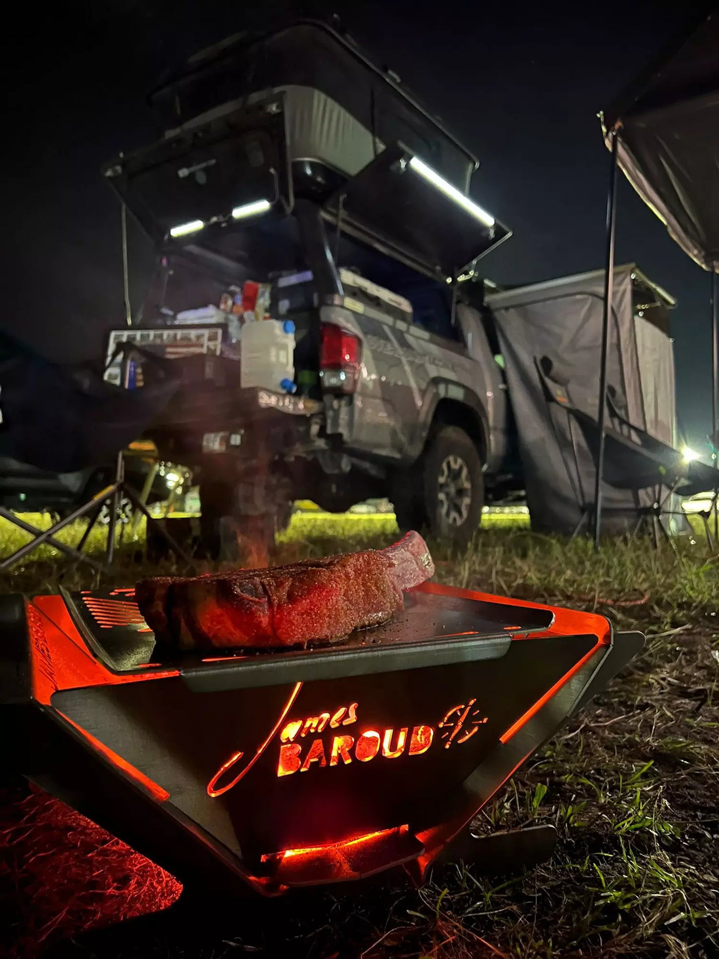 James Baroud camp firepit BBQ
